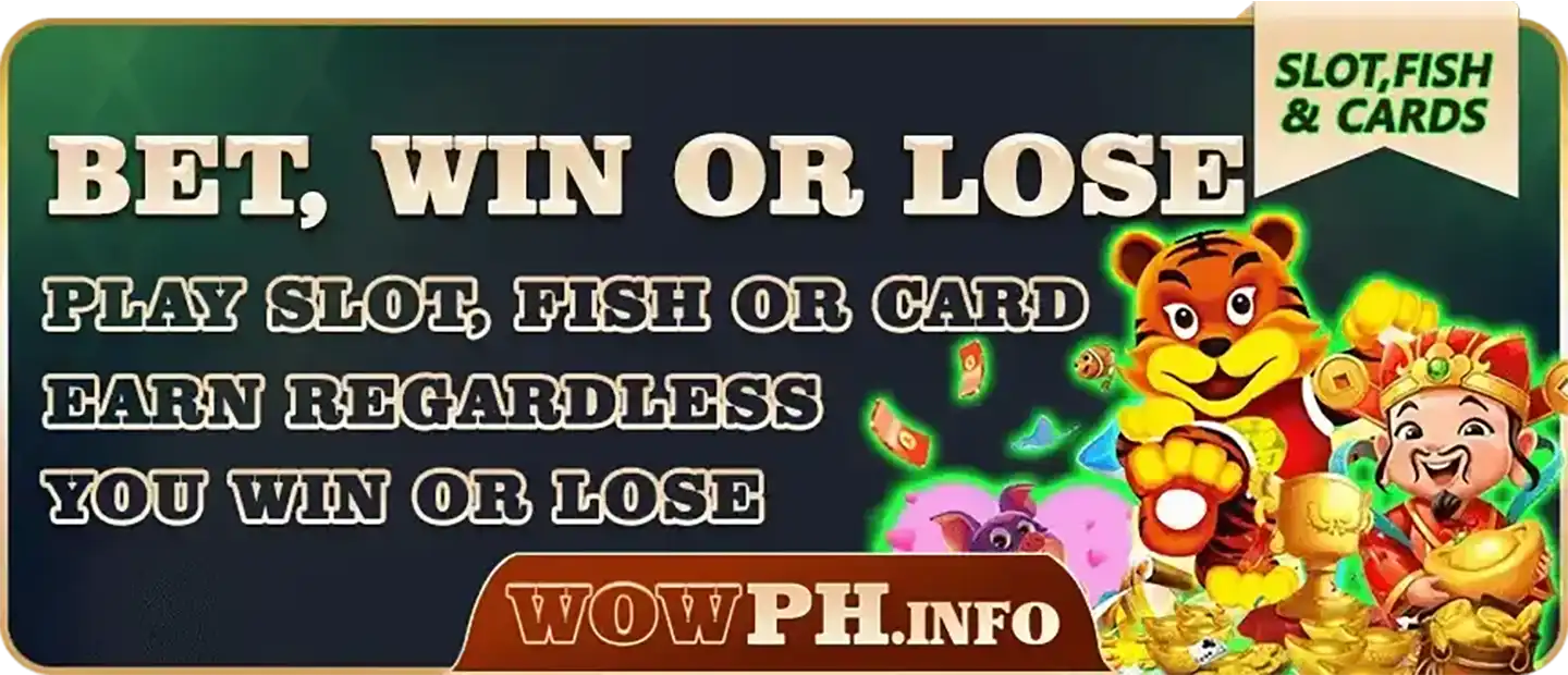 WOWPH homepage banner featuring online casino games, instant login, simple registration, mobile app, and rewarding gameplay